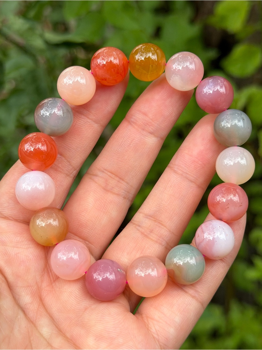12mm stretchable rainbow color Yanyuan agate bracelet 1752